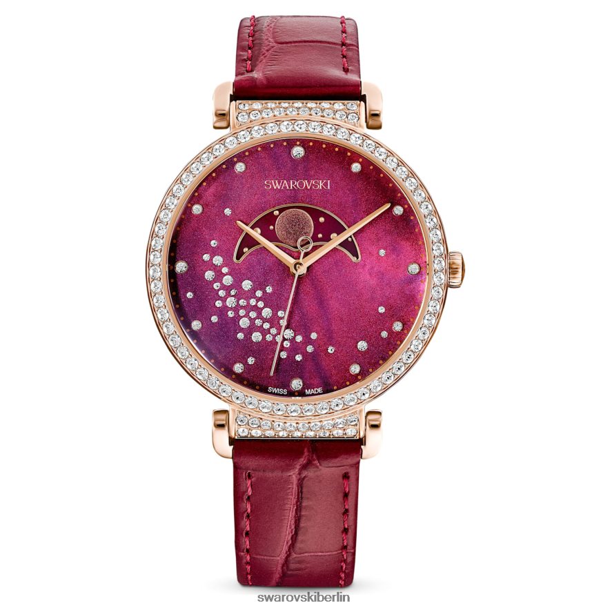 Swarovski Passage Mondphasenuhr Swiss Made, Mond, Lederarmband, rot, roségoldfarbenes Finish Zubehör HLT4481197