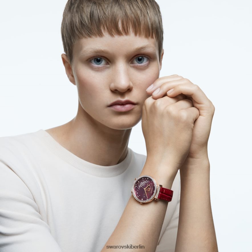 Swarovski Passage Mondphasenuhr Swiss Made, Mond, Lederarmband, rot, roségoldfarbenes Finish Zubehör HLT4481197