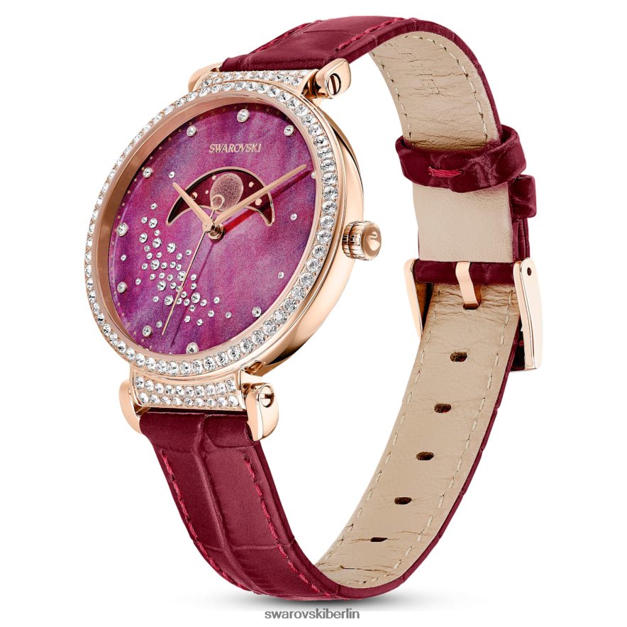 Swarovski Passage Mondphasenuhr Swiss Made, Mond, Lederarmband, rot, roségoldfarbenes Finish Zubehör HLT4481197