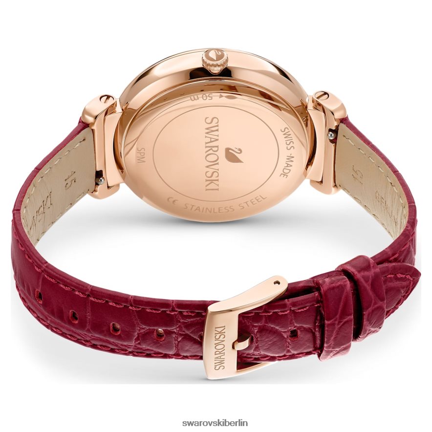 Swarovski Passage Mondphasenuhr Swiss Made, Mond, Lederarmband, rot, roségoldfarbenes Finish Zubehör HLT4481197