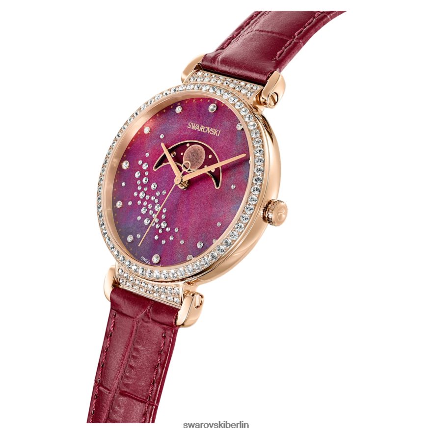 Swarovski Passage Mondphasenuhr Swiss Made, Mond, Lederarmband, rot, roségoldfarbenes Finish Zubehör HLT4481197