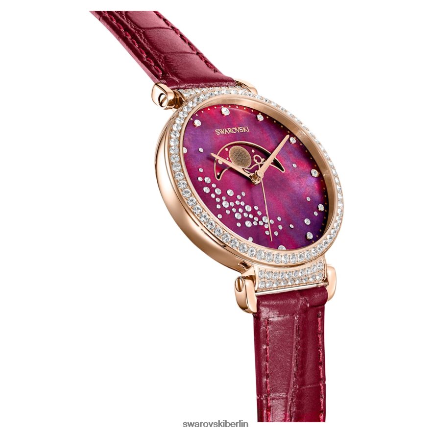 Swarovski Passage Mondphasenuhr Swiss Made, Mond, Lederarmband, rot, roségoldfarbenes Finish Zubehör HLT4481197
