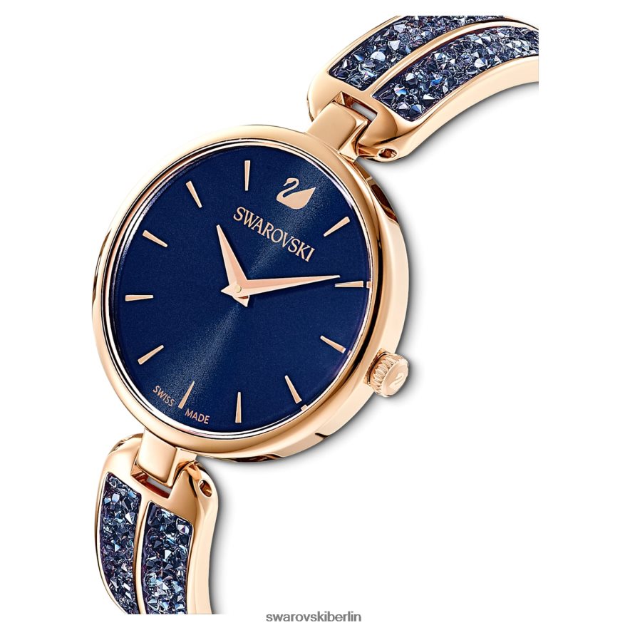 Swarovski Traum-Rock-Uhr Swiss Made, Metallarmband, blaues, roségoldfarbenes Finish Zubehör HLT4481168