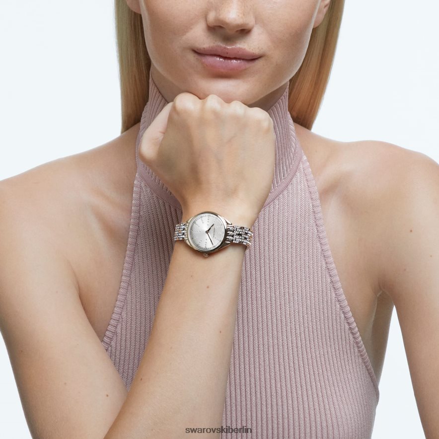 Swarovski Uhr anziehen Swiss Made, Pavé, Metallarmband, goldfarben, champagnergoldfarbenes Finish Zubehör HLT4481135