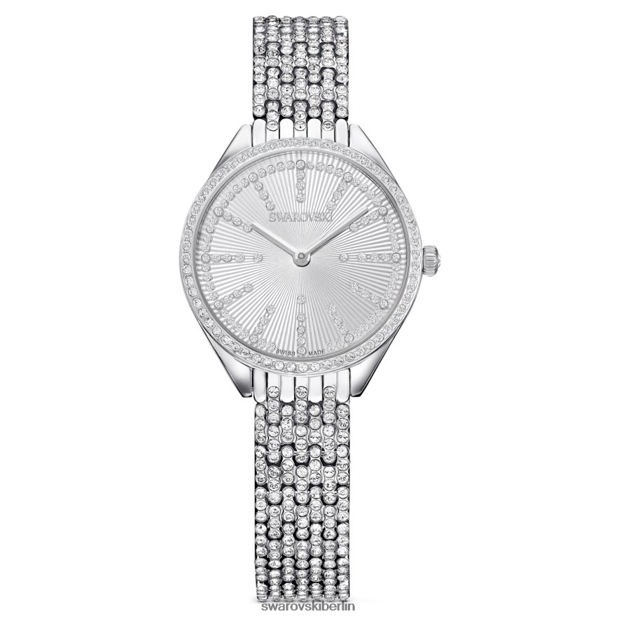 Swarovski Uhr anziehen Swiss Made, Vollpavé, Metallarmband, silberfarben, Edelstahl Zubehör HLT4481223