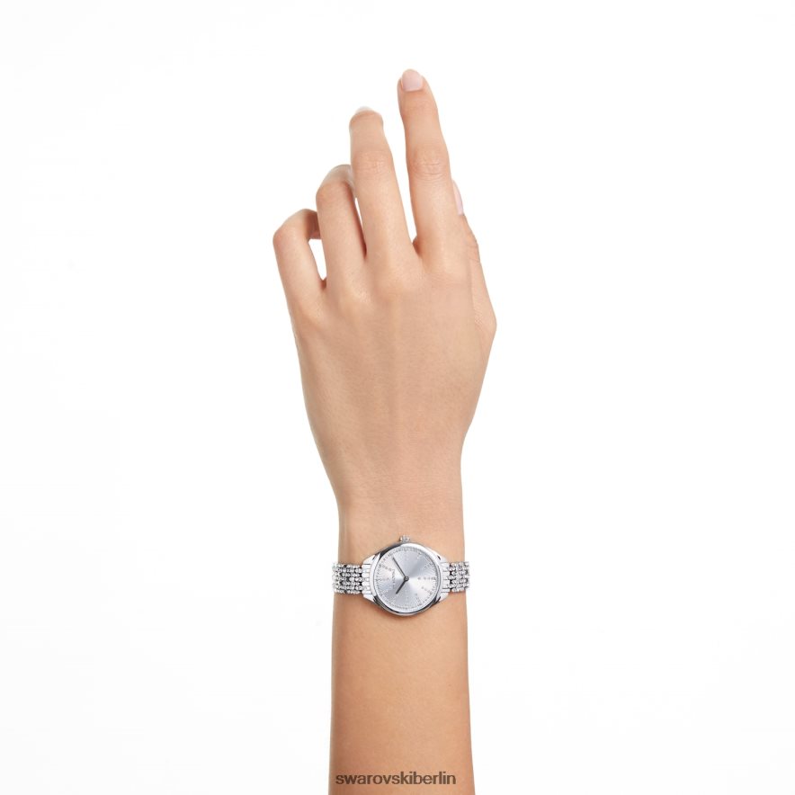 Swarovski Uhr anziehen Swiss Made, Vollpavé, Metallarmband, silberfarben, Edelstahl Zubehör HLT4481223