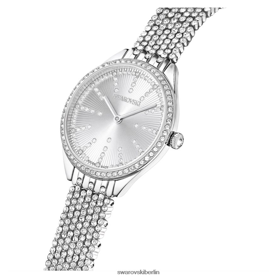 Swarovski Uhr anziehen Swiss Made, Vollpavé, Metallarmband, silberfarben, Edelstahl Zubehör HLT4481223