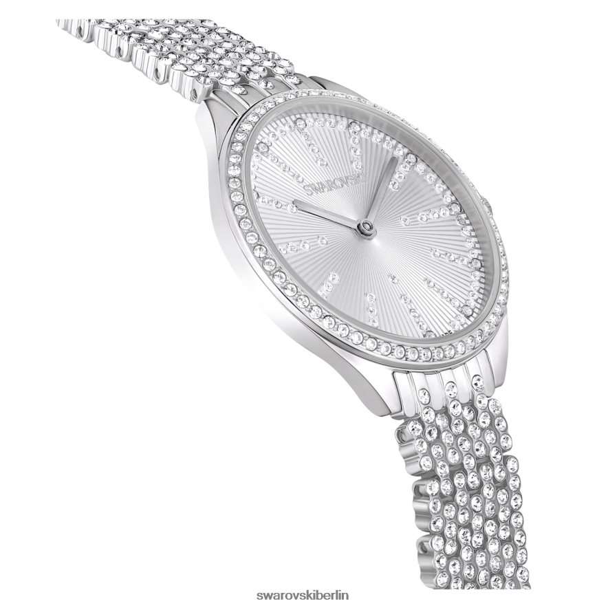 Swarovski Uhr anziehen Swiss Made, Vollpavé, Metallarmband, silberfarben, Edelstahl Zubehör HLT4481223