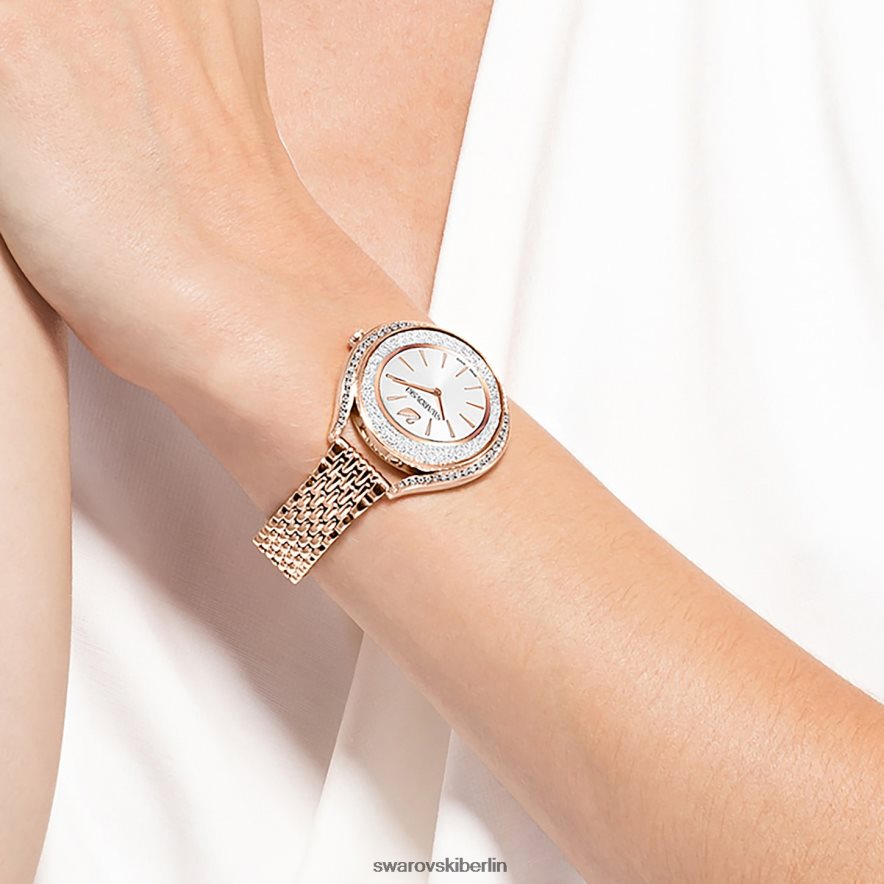 Swarovski Uhr mit kristalliner Aura In der Schweiz hergestellt, Metallarmband, roségoldfarben, roségoldfarbenes Finish Zubehör HLT4481172
