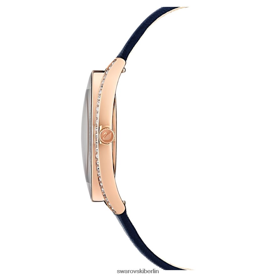 Swarovski Uhr mit kristalliner Aura Swiss Made, Lederarmband, blau, roségoldfarbenes Finish Zubehör HLT4481185