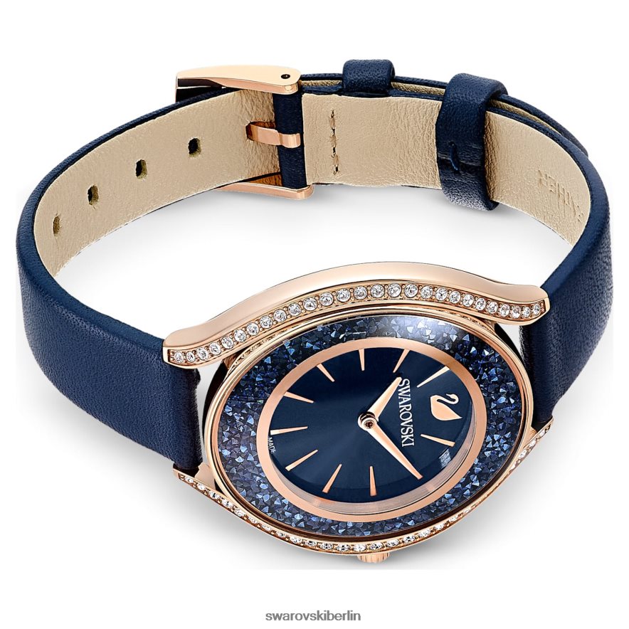 Swarovski Uhr mit kristalliner Aura Swiss Made, Lederarmband, blau, roségoldfarbenes Finish Zubehör HLT4481185