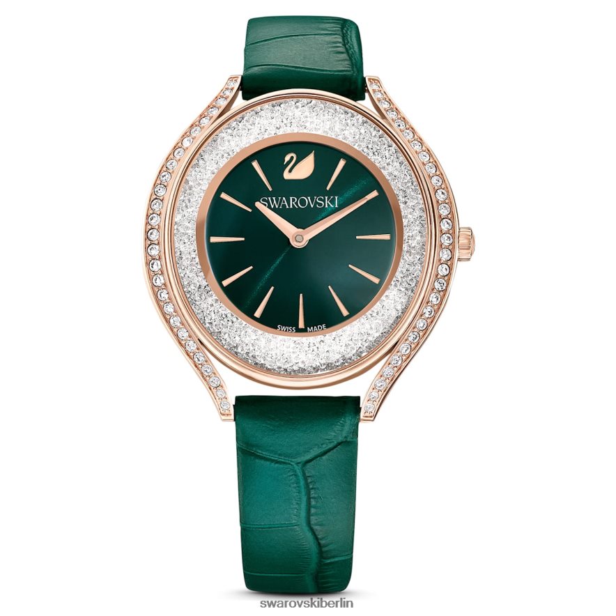 Swarovski Uhr mit kristalliner Aura Swiss Made, Lederarmband, grün, roségoldfarbenes Finish Zubehör HLT4481155