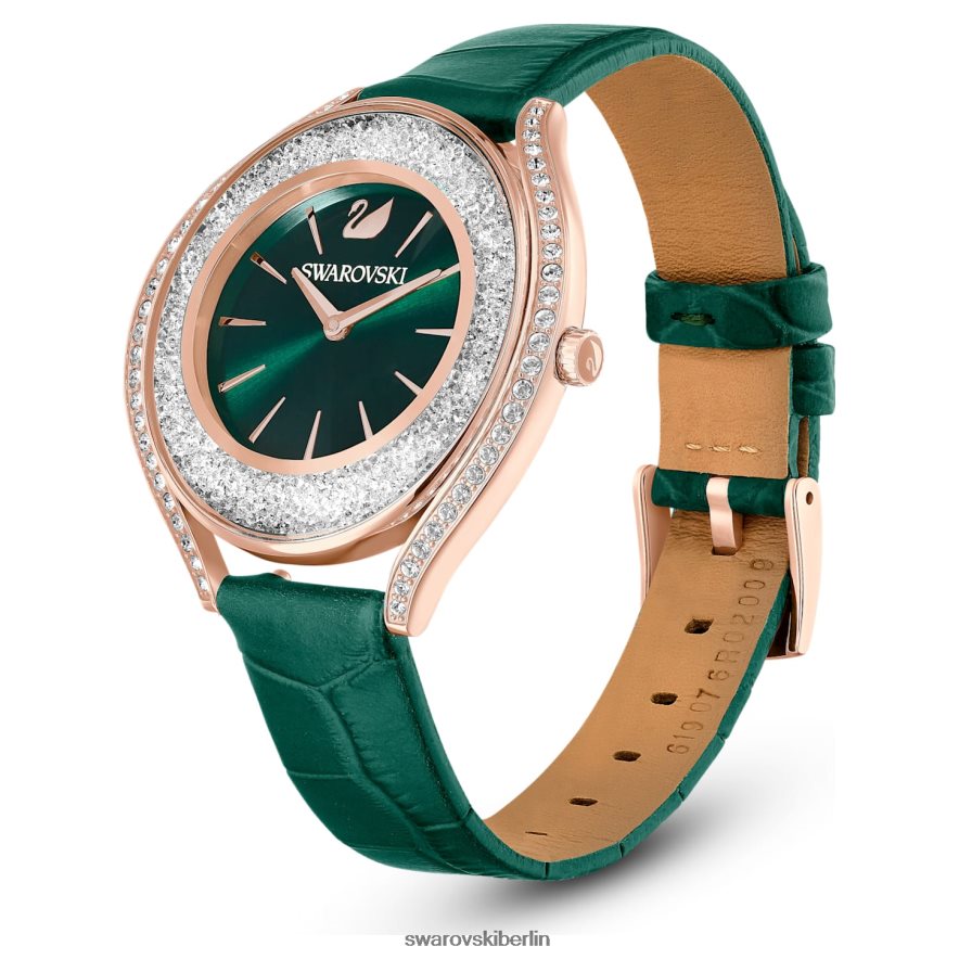 Swarovski Uhr mit kristalliner Aura Swiss Made, Lederarmband, grün, roségoldfarbenes Finish Zubehör HLT4481155
