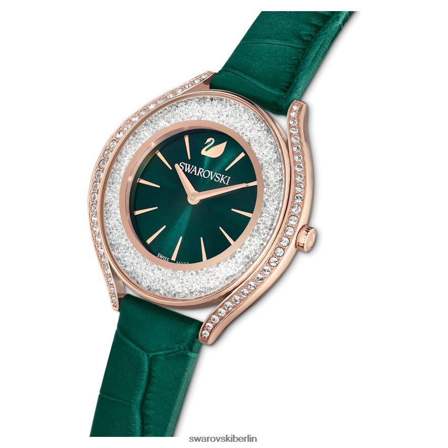 Swarovski Uhr mit kristalliner Aura Swiss Made, Lederarmband, grün, roségoldfarbenes Finish Zubehör HLT4481155