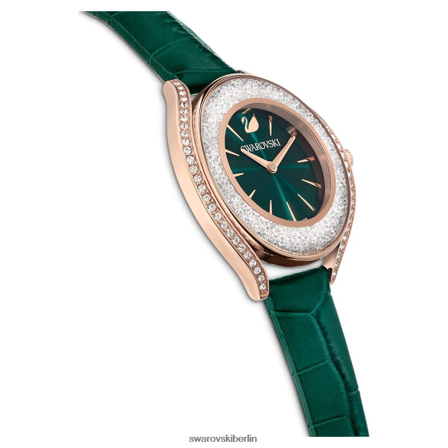 Swarovski Uhr mit kristalliner Aura Swiss Made, Lederarmband, grün, roségoldfarbenes Finish Zubehör HLT4481155