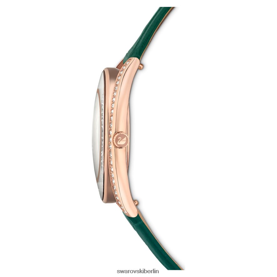 Swarovski Uhr mit kristalliner Aura Swiss Made, Lederarmband, grün, roségoldfarbenes Finish Zubehör HLT4481155