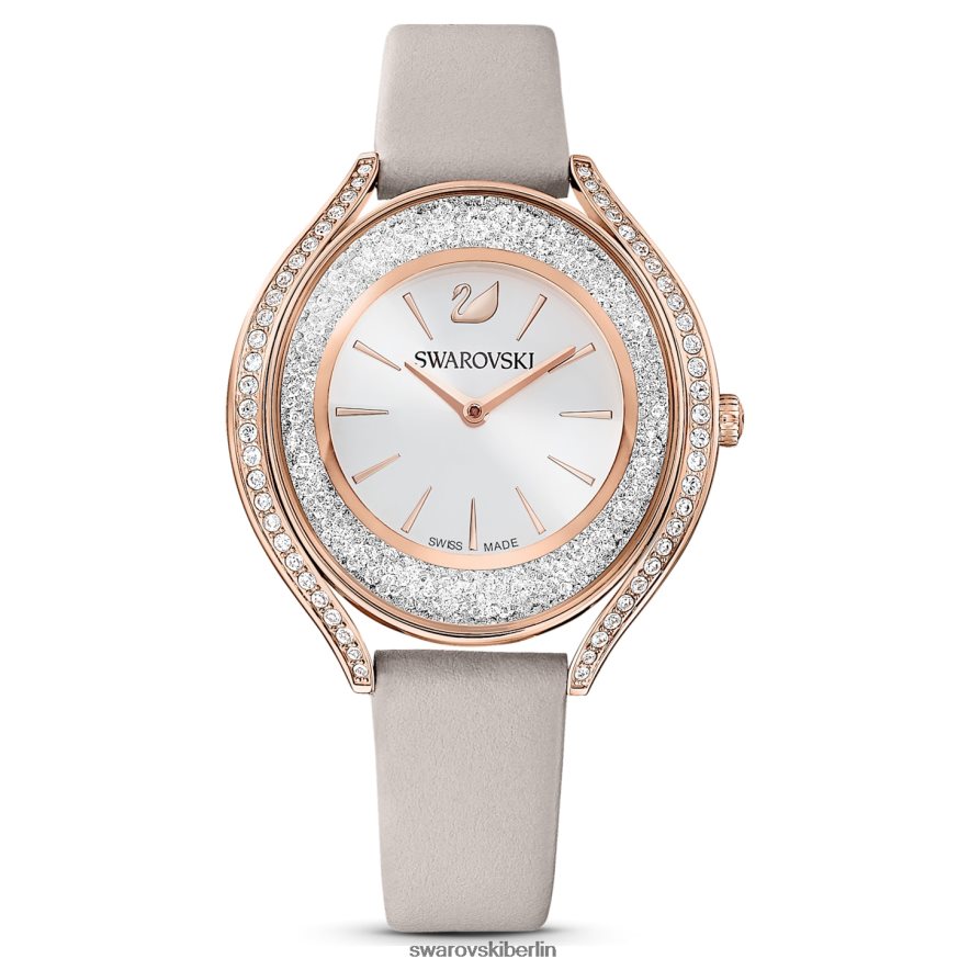 Swarovski Uhr mit kristalliner Aura Swiss Made, Lederarmband, grau, roségoldfarbenes Finish Zubehör HLT4481183