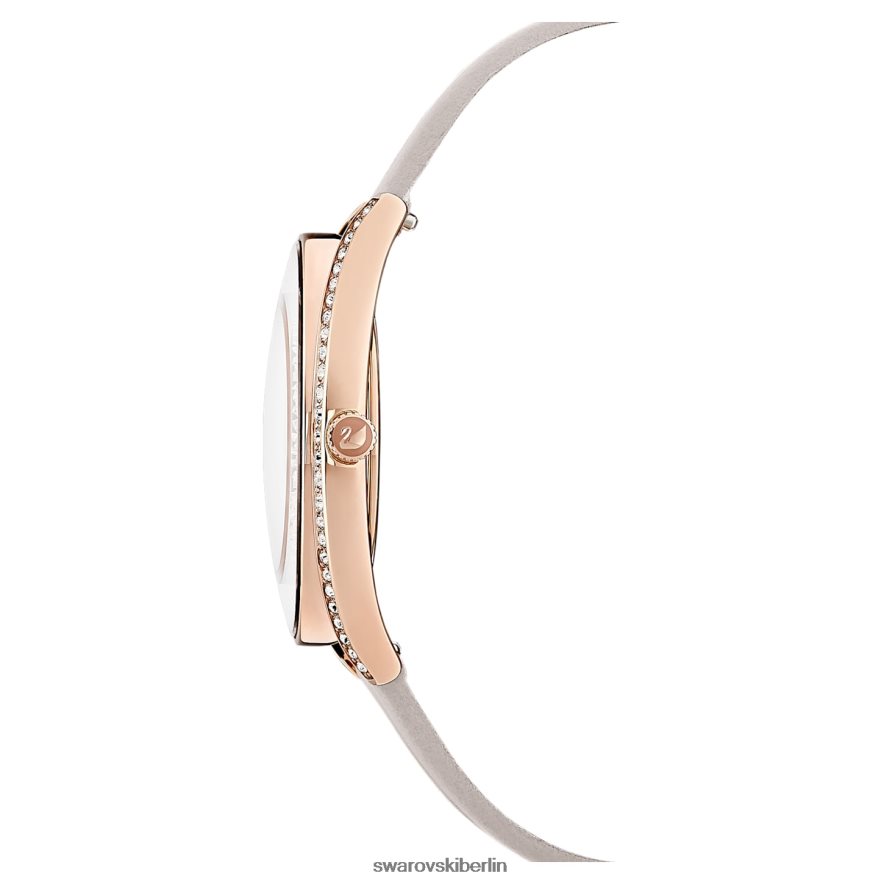 Swarovski Uhr mit kristalliner Aura Swiss Made, Lederarmband, grau, roségoldfarbenes Finish Zubehör HLT4481183