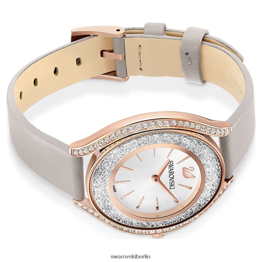 Swarovski Uhr mit kristalliner Aura Swiss Made, Lederarmband, grau, roségoldfarbenes Finish Zubehör HLT4481183