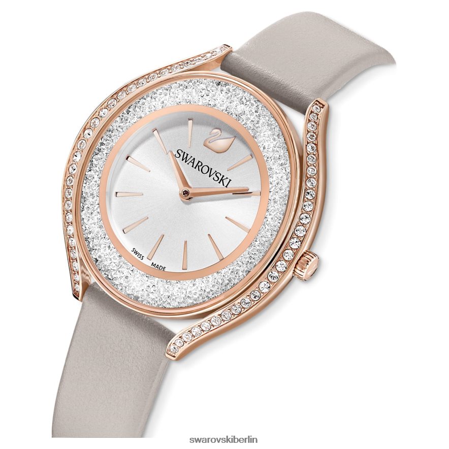 Swarovski Uhr mit kristalliner Aura Swiss Made, Lederarmband, grau, roségoldfarbenes Finish Zubehör HLT4481183