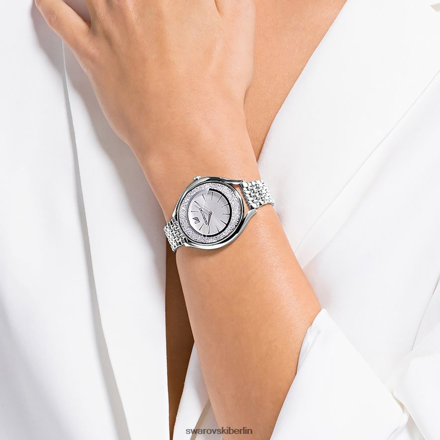 Swarovski Uhr mit kristalliner Aura Swiss Made, Metallarmband, silberfarben, Edelstahl Zubehör HLT4481235