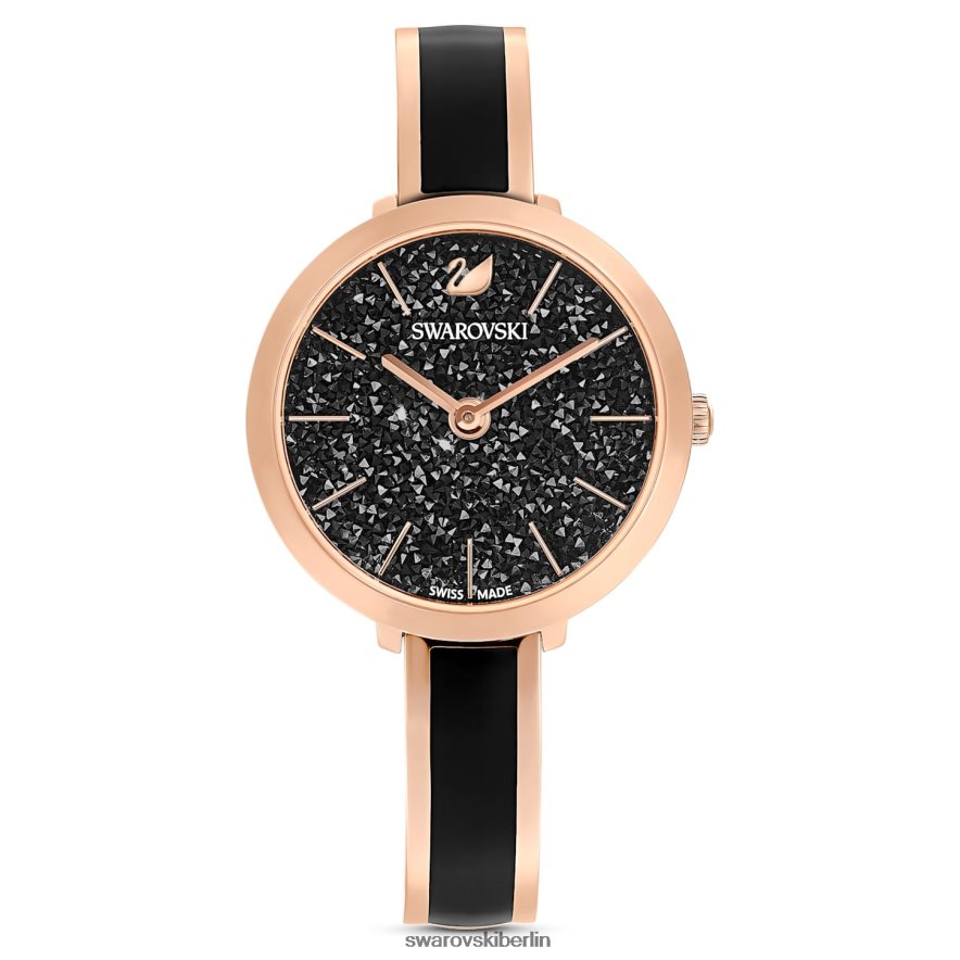 Swarovski Uhr mit kristalliner Freude Swiss Made, Metallarmband, schwarz, roségoldfarbenes Finish Zubehör HLT4481166