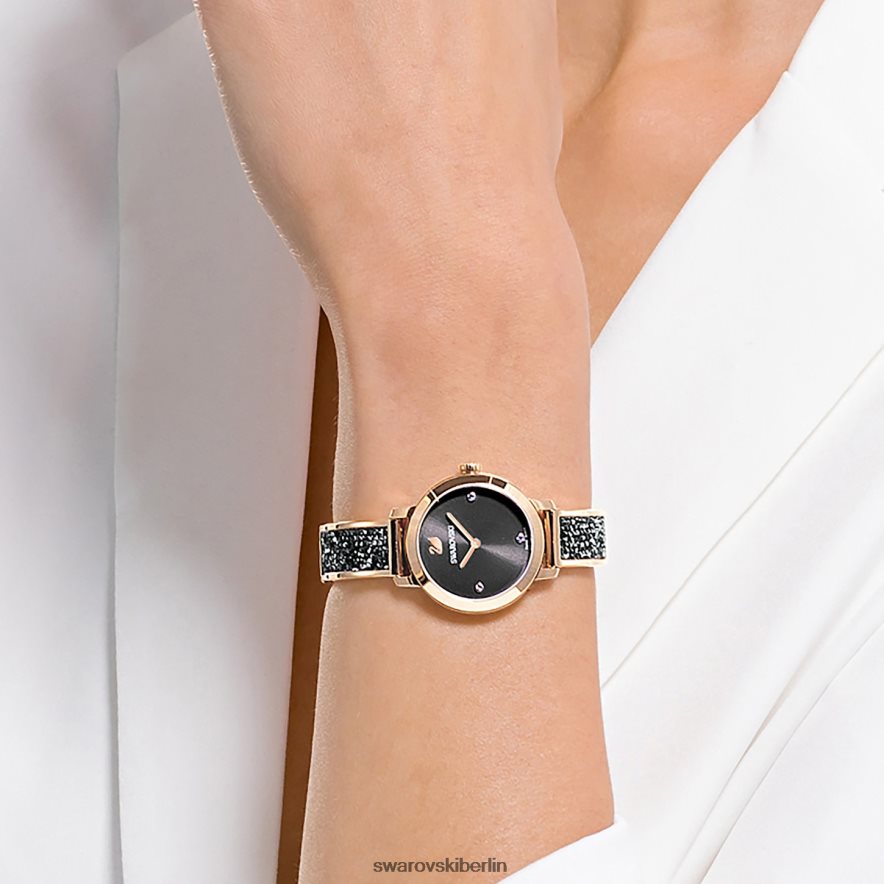 Swarovski kosmische Rockuhr Swiss Made, Metallarmband, grau, champagnergoldfarbenes Finish Zubehör HLT4481139