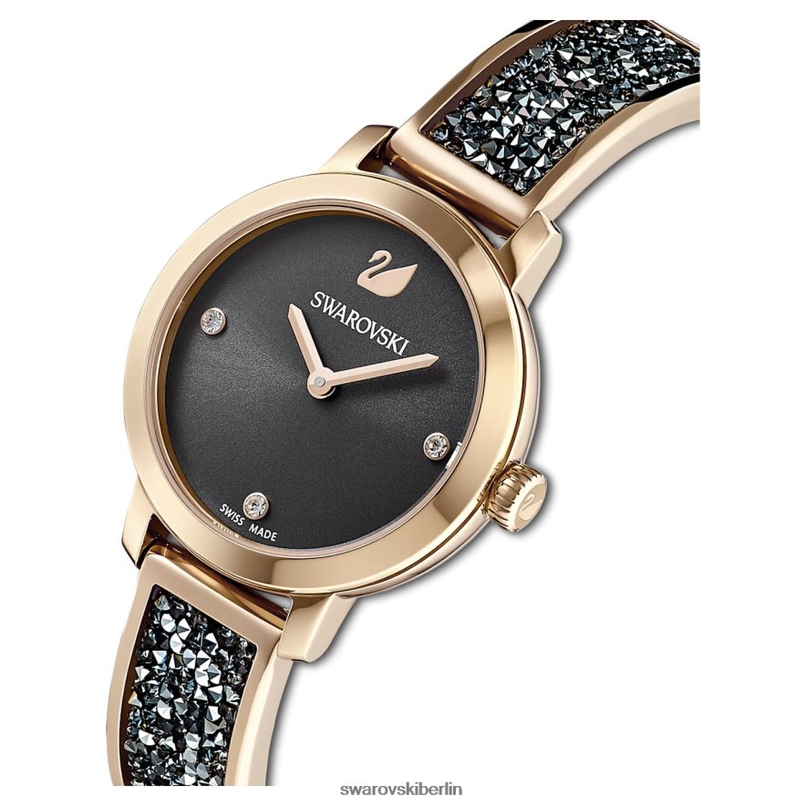 Swarovski kosmische Rockuhr Swiss Made, Metallarmband, grau, champagnergoldfarbenes Finish Zubehör HLT4481139